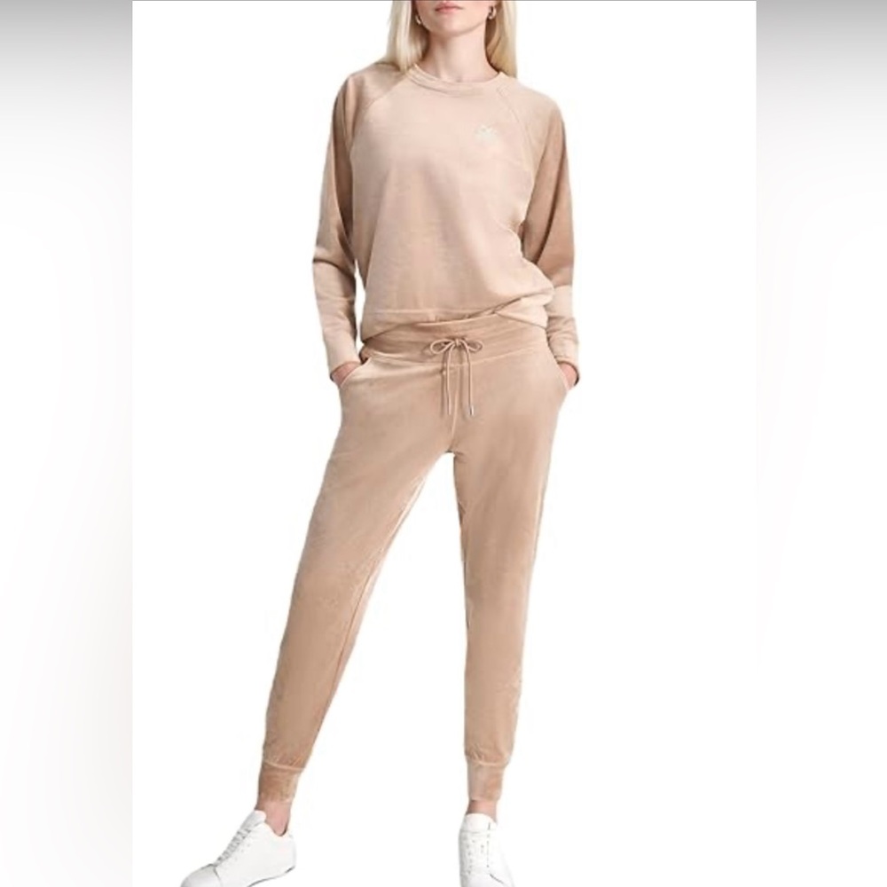 2 PC DKNY Women's Tan Platinum Velour Jogger Set